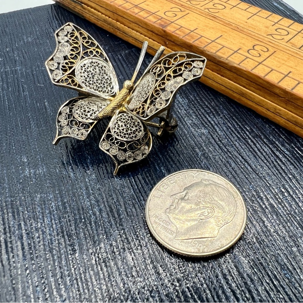 Vintage 3D butterfly brooch pin 800 silver unique!